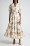 Zimmermann Floral Printed Pleated Midi Dress In White