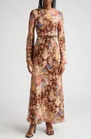 ZIMMERMANN AUGUST FLORAL PRINT LONG SLEEVE BELTED LINEN MAXI DRESS