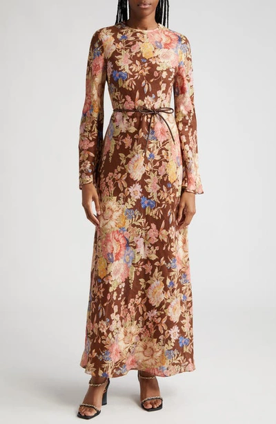 Zimmermann August Floral Bias Maxi Dress In Chocolate Floral