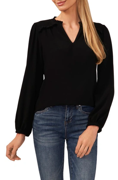 Cece Smocked Shoulder V-neck Blouse In Rich Black