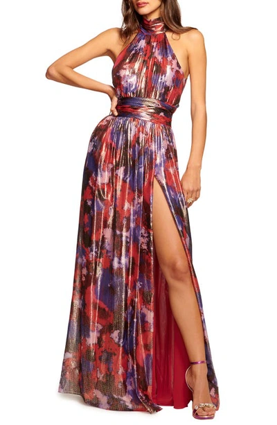 Ramy Brook Ainsley High Neck Maxi Dress In Soiree Red Blurred Flower