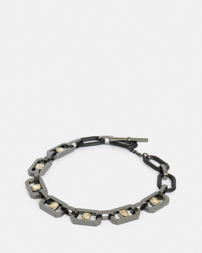Allsaints Estela Dark Hematite Hexagon Necklace In Drk Hem/amber