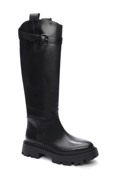 Ash Women's Galaxy Studded Lug Sole Riding Boots In Black