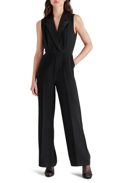 Steve Madden Women's Iva Satin-lapel Tuxedo Jumpsuit In Black