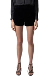 Zadig & Voltaire Pink Velvet Cotton Tailored Shorts In Encre