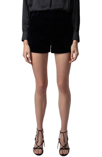 Zadig & Voltaire Pink Velvet Cotton Tailored Shorts In Encre