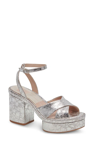 Dolce Vita Laisha Ankle Strap Sandal In Silver Distressed Leather