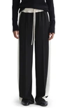 Reiss Black May Wide Wide Leg Contrast Stripe Drawstring Trousers