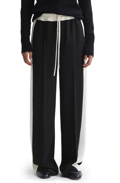 Reiss Wide - Black May Wide Wide Leg Contrast Stripe Drawstring Trousers, Uk 8 L