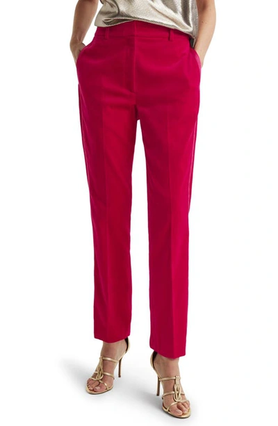 Reiss Rose Velvet-texture Mid-rise Tapered-leg Stretch Cotton-blend Trousers In Pink
