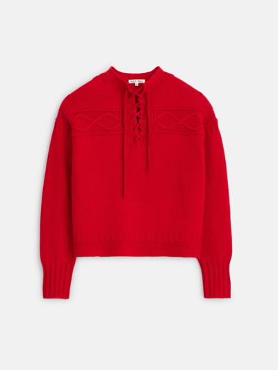 Alex Mill Lace-up Merino Wool-blend Sweater In Crimson