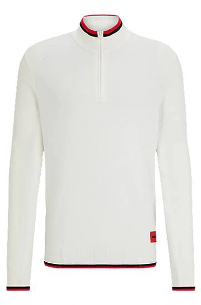 Hugo Zip-neck Sweater With Red Logo Label In White