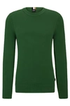 Hugo Boss Micro-structured Crew-neck Sweater In Cotton In Green