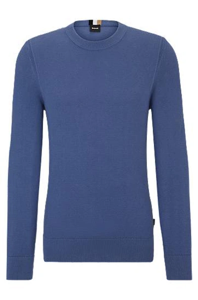 Hugo Boss Micro-structured Crew-neck Sweater In Cotton