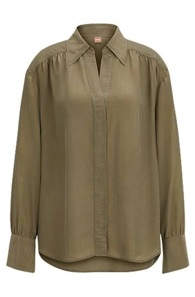 Hugo Boss Relaxed-fit Blouse With Concealed Placket And Point Collar In Light Grey
