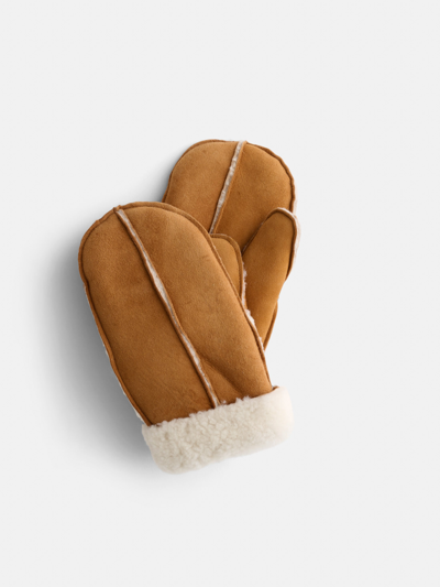 Alex Mill Owen Barry Mittens In Suede Shearling In Brandy/cream