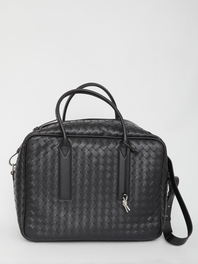Bottega Veneta Intrecciato Zipped Weekender Bag In Black