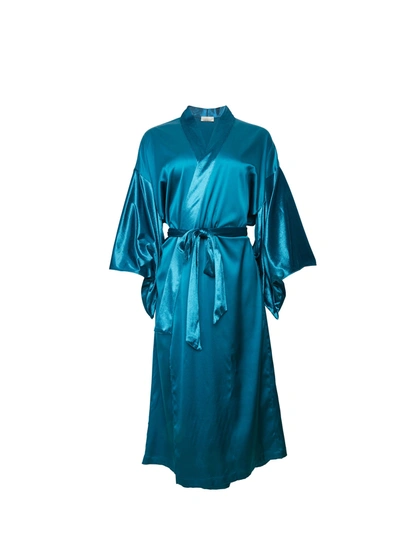Fleur Du Mal Velvet & Silk Robe In Aquamarine