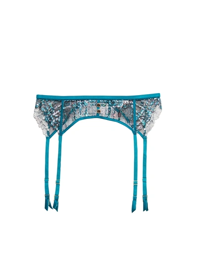 Fleur Du Mal Gabrielle Embroidery Garter In Aquamarine