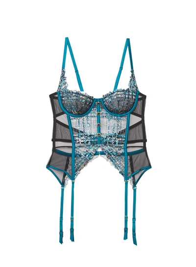 Fleur Du Mal Gabrielle Embroidery Garter Basque In Aquamarine