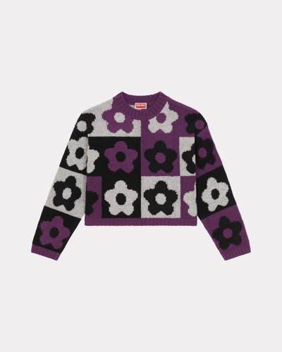 Kenzo Boke Checkerboard Wool Sweater In Aubergine