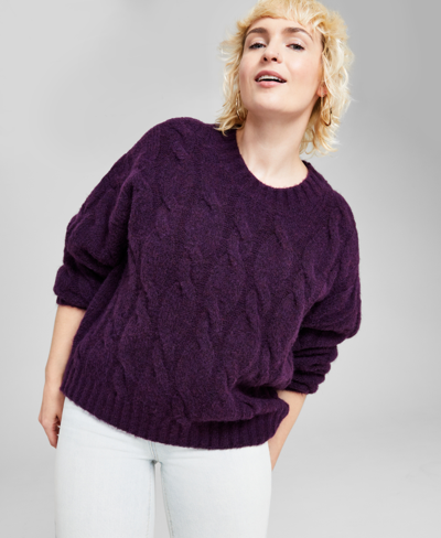 And Now This Women's Chunky Cable-knit Sweater, Created For Macy's In Blackberry Tart