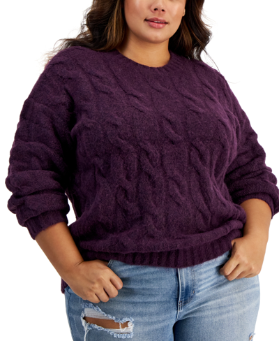 And Now This Trendy Plus Size Cable-knit Sweater In Blackberry Tart