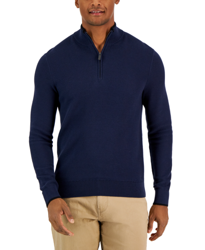 Michael Kors Half-zip Textured Cotton Jumper In Midnight