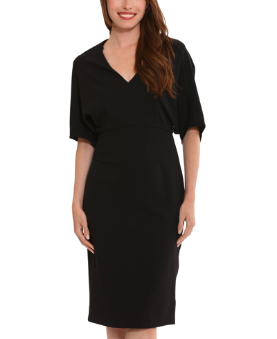 London Times Twist Neck Scuba Crepe Dress In Black