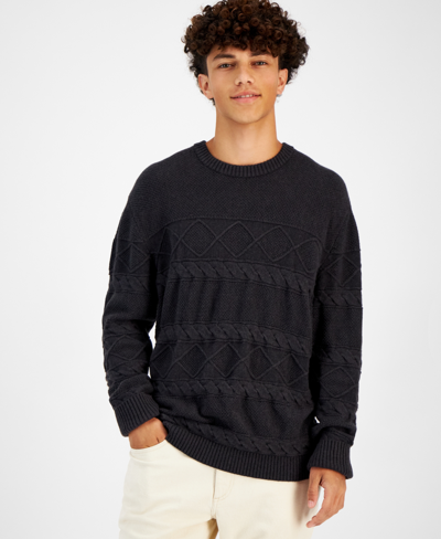 Sun + Stone Men's Cable-knit Crewneck Sweater, Created For Macy's In Heather Onyx
