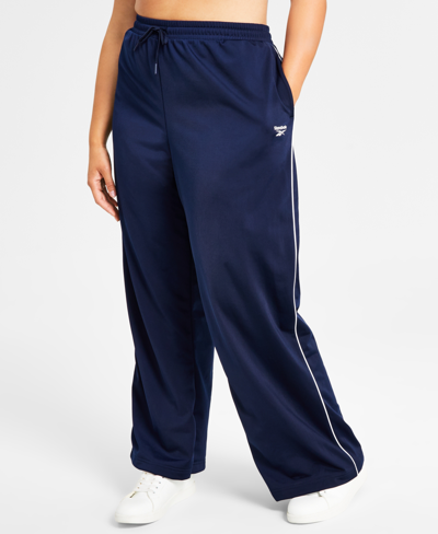 Reebok Plus Size Pull-on Drawstring-waist Tricot Pants In Vector Navy