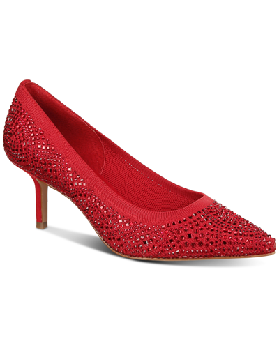 Thalia Sodi Women's Heathere Slip-on Pointed-toe Mid-heel Pumps In Red Flyknit