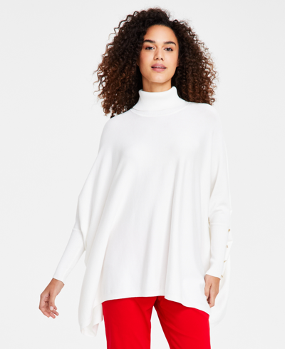 Jm Collection Women's Solid-color Poncho Turtleneck Sweater, Regular & Petite, Created For Macy's In Neo Natural