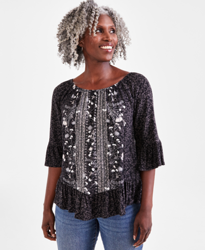 Style & Co Women's Printed On-off Knit Top, Created For Macy's In Runway Black