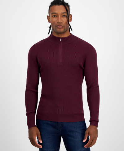Inc International Concepts Men's Regular-fit Ribbed-knit 1/4-zip Mock Neck Sweater, Created For Macy's In Vintage Wine