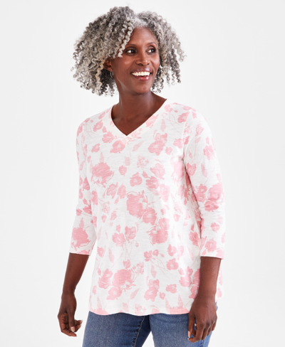 Style & Co Women's Printed V-neck Knit Tunic, Created For Macy's In Pink Floral