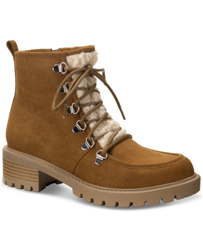 Sun + Stone Women's Quiinn Lace-up Winter Lug Booties, Created For Macy's In Peanut Micro