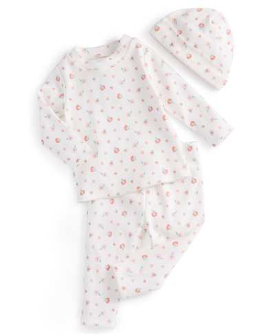 First Impressions Baby Girls Floral Hat, Top And Pants, 3 Piece Set, Created For Macy's In Angel White