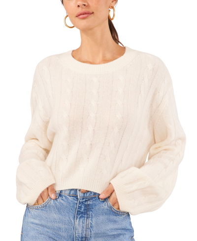 1.state Women's Crewneck Long-sleeve Cable-knit Sweater In Antique White