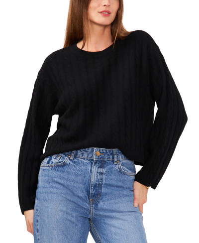 1.state Women's Crewneck Long-sleeve Cable-knit Sweater In Rich Black