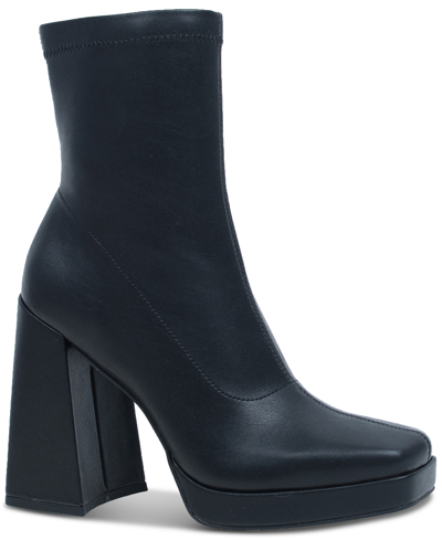 Wild Pair Beautee Platform Booties, Created For Macy's In Black Smooth