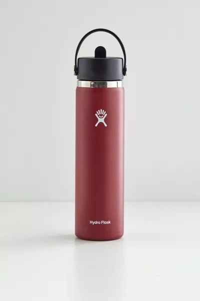 Hydro Flask Wide Mouth Flex Straw Cap 24oz Water Bottle In Berry Black At Urban Outfitters In Red