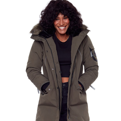 Alpine North Women's Laurentian | Long Parka Winter With Faux Fur Hood In Green