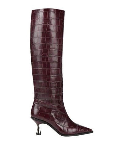 Casadei Woman Knee Boots Burgundy Size 6 Soft Leather In Red