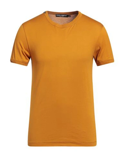 Dolce & Gabbana Man T-shirt Mustard Size 46 Cotton In Yellow