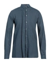 Grey Daniele Alessandrini Man Shirt Slate Blue Size 16 Linen