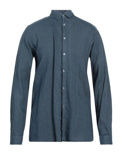 Grey Daniele Alessandrini Man Shirt Slate Blue Size 16 Linen