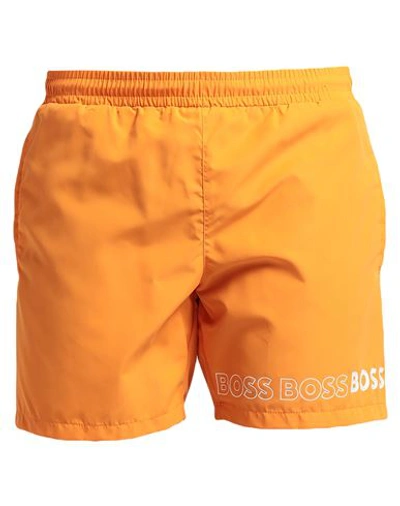 Hugo Boss Boss Man Swim Trunks Orange Size S Recycled Polyester In Orange