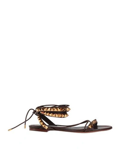 Valentino Garavani Woman Sandals Dark Brown Size 6.5 Soft Leather In Brown