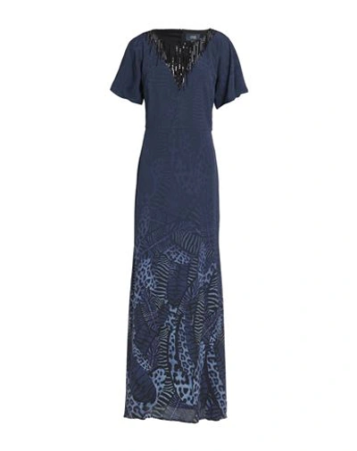 Cavalli Class Woman Maxi Dress Navy Size 4 Viscose, Polyester In Navy Blue